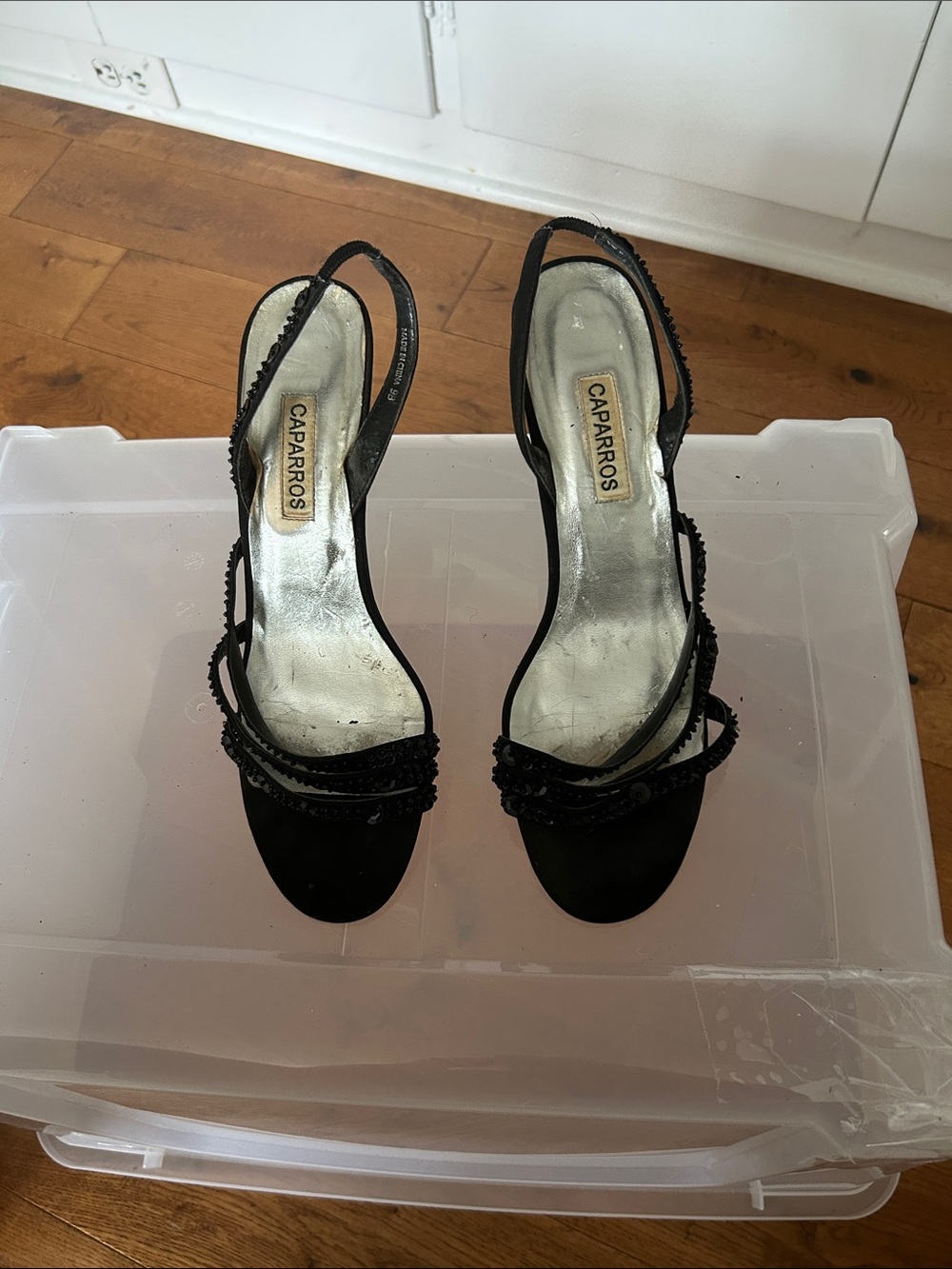 Caparros Black Beaded Slingback Heels